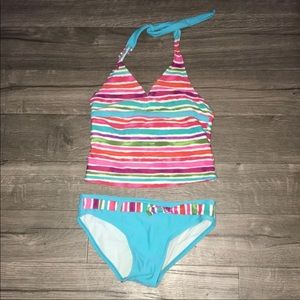 Girls two pieces of striped swimwear.Size 8-10.